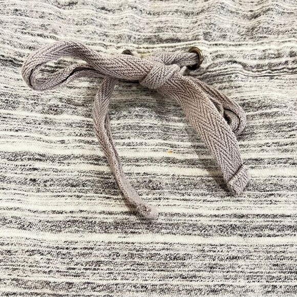 LOFT Gray Striped Cotton Tunic Top Cowl Neck Cap Sleeve Drawstring Waist Small - Picture 8 of 10